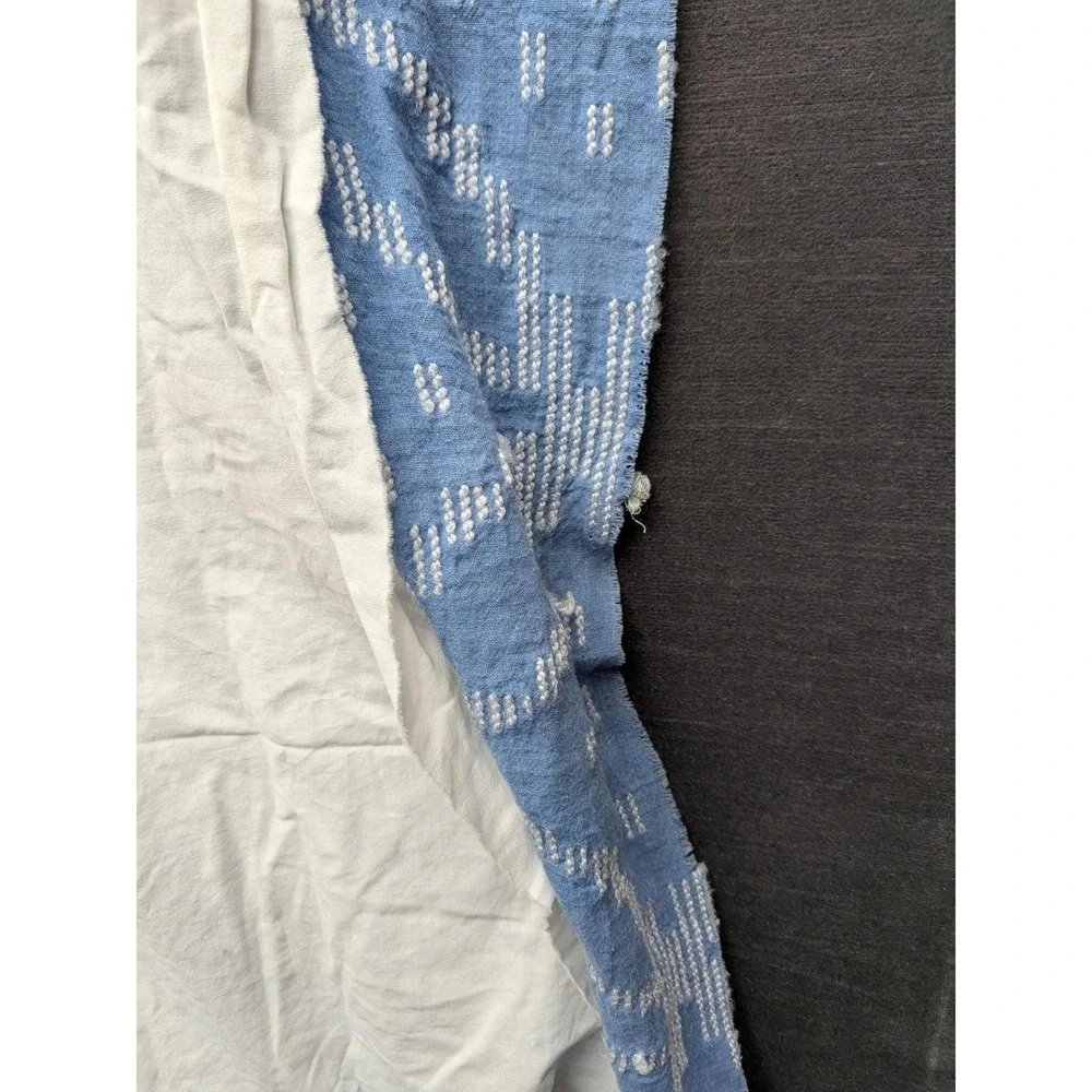 Vtg Bath Curtains Double Wedding Ring Chenille Drapes Blue White Pair Rod Pocket